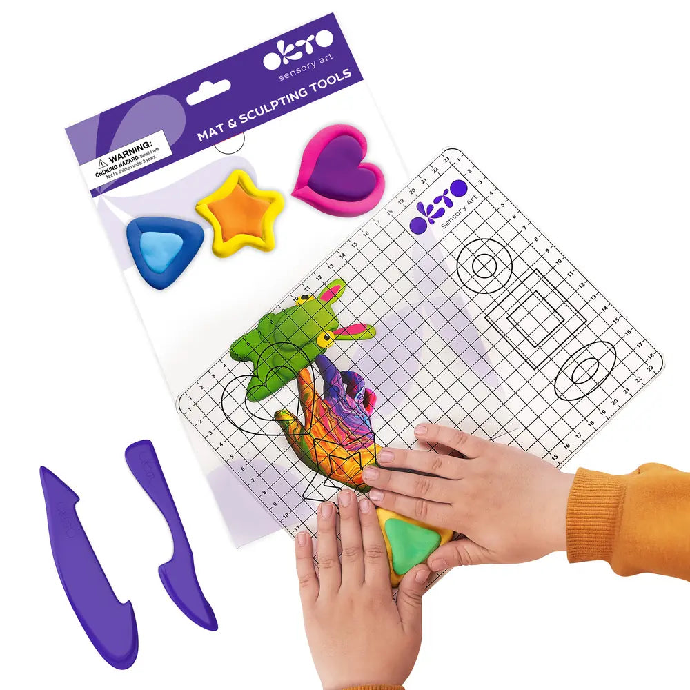 Schulbedarfs-Set mit Matten- und Tonwerkzeugen (Matte, 2 Kunststoffwerkzeuge) 