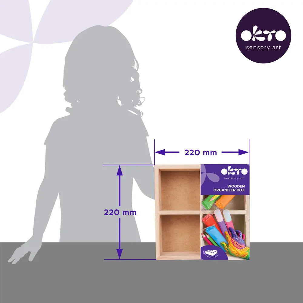 Schulbedarfs-Organizerbox aus Holz. 4 Fächer 