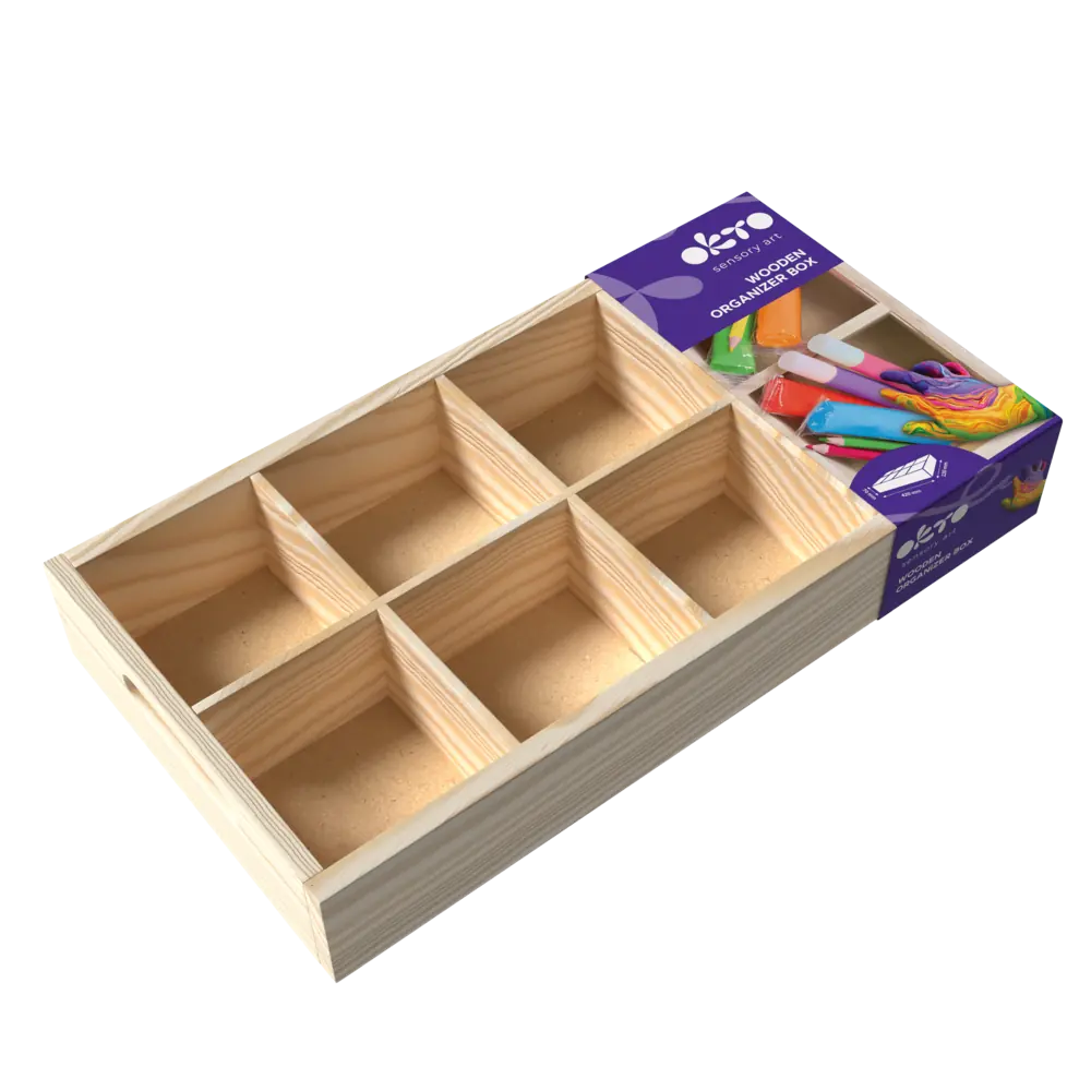 Schulbedarfs-Organizerbox aus Holz. 8 Fächer 