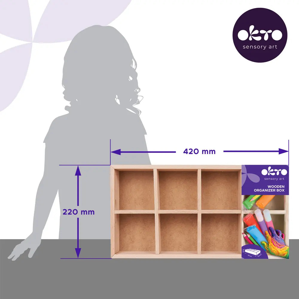 Schulbedarfs-Organizerbox aus Holz. 8 Fächer 