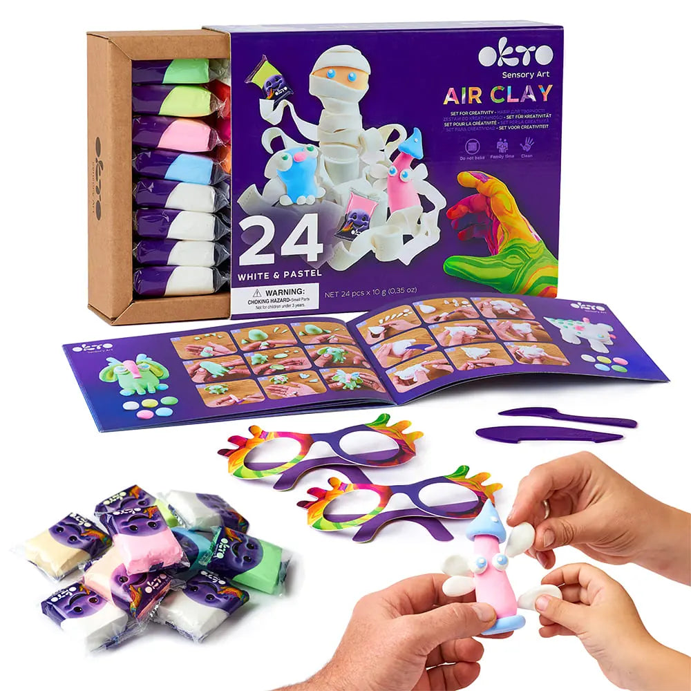 Set mit Air Clay KIDS LINE 24 Weiß &amp; Pastell 