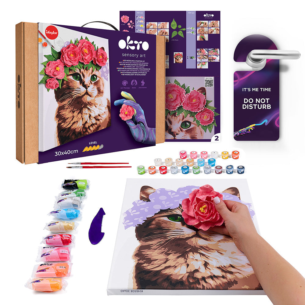 3D-Modellier- und Malset TM OKTO &amp; Ideyka „Eine Katze mit Blumenkrone“, 30 x 30 cm