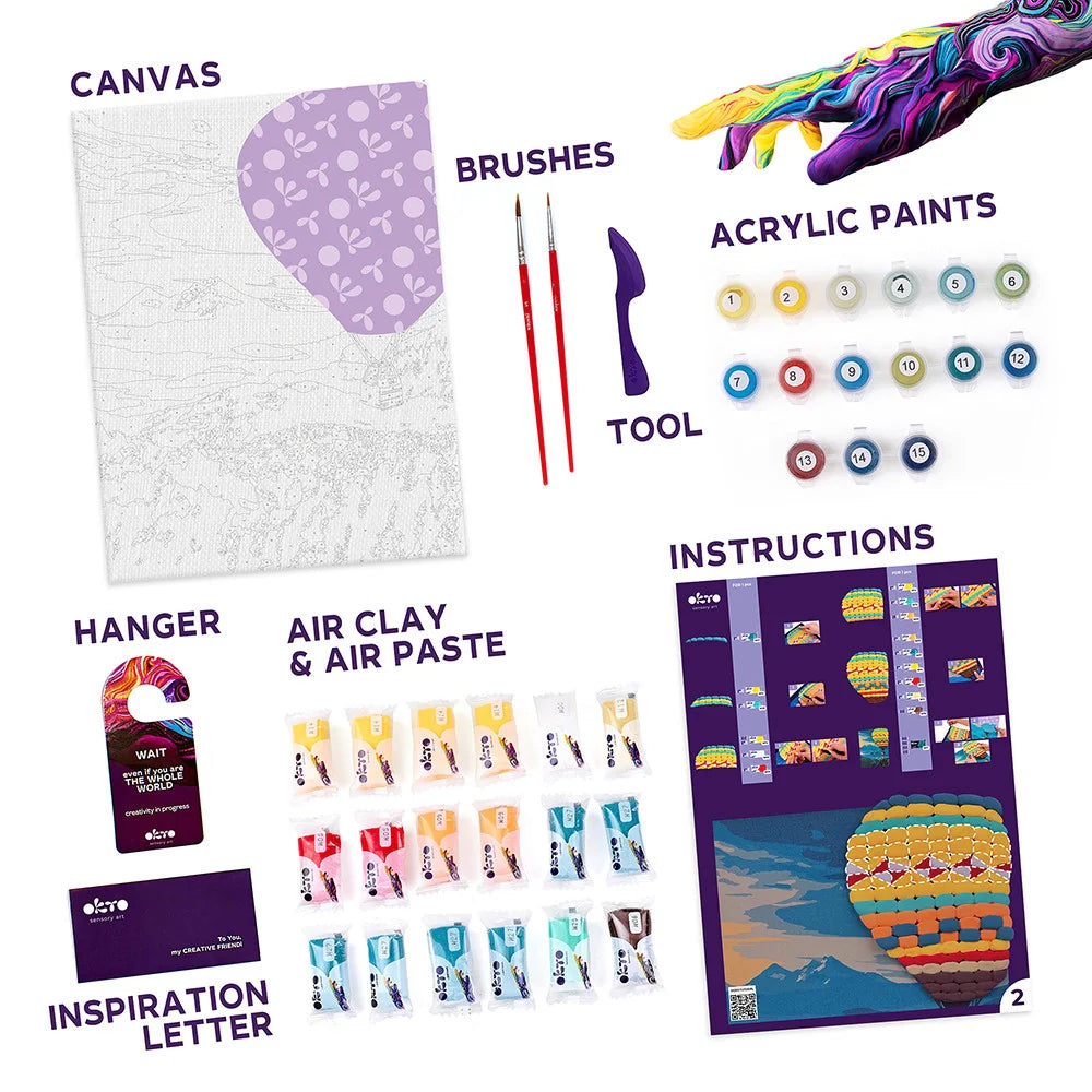 3D-Modellier- und Malset TM OKTO &amp; Ideyka „Heißluftballonfahrt“ 11,8" x 15,7" Zoll